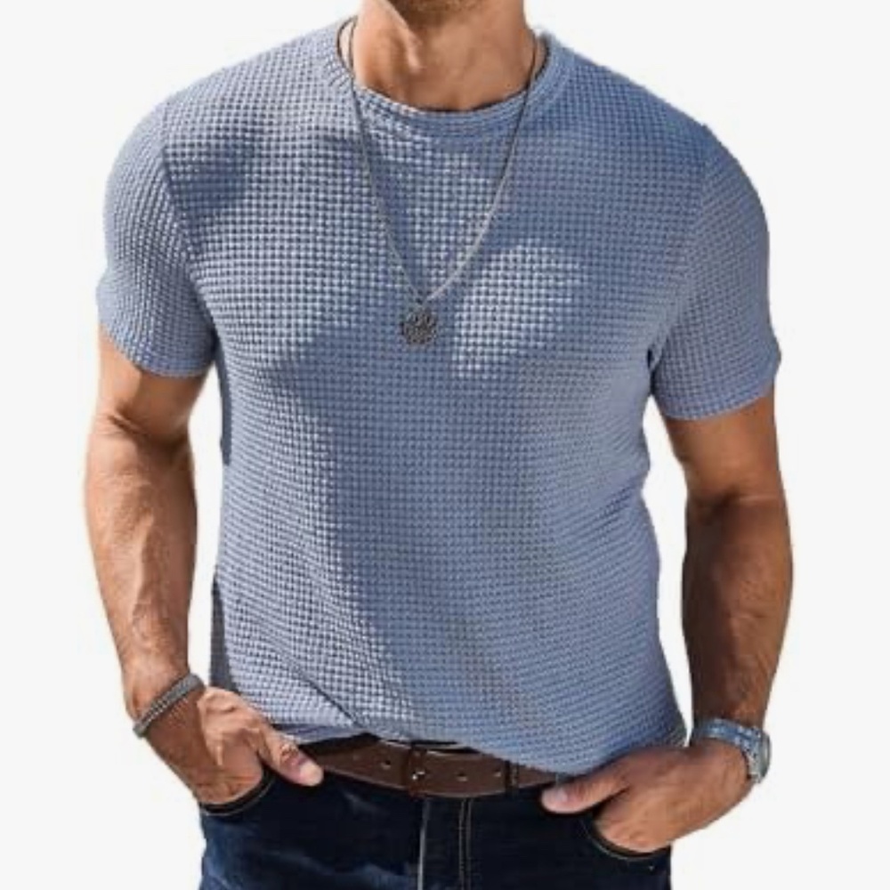 Men's Casual T-shirt Crew Neck Short Waffle XL textured